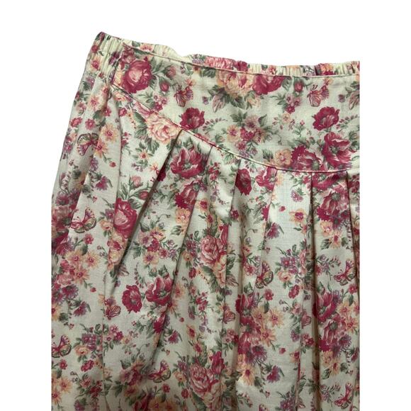 Vintage 80s Fritzi California Size Medium Linen Look Floral A Line Yoke Skirt - Picture 4 of 8